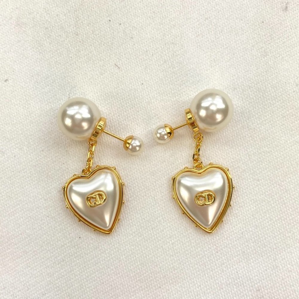 Dior Tribles Faux Pearl Heart Drop Earrings